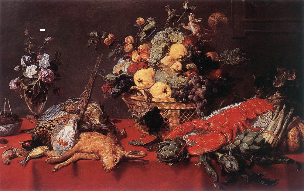 SNYDERS, Frans Still-life with a Basket of Fruit w r